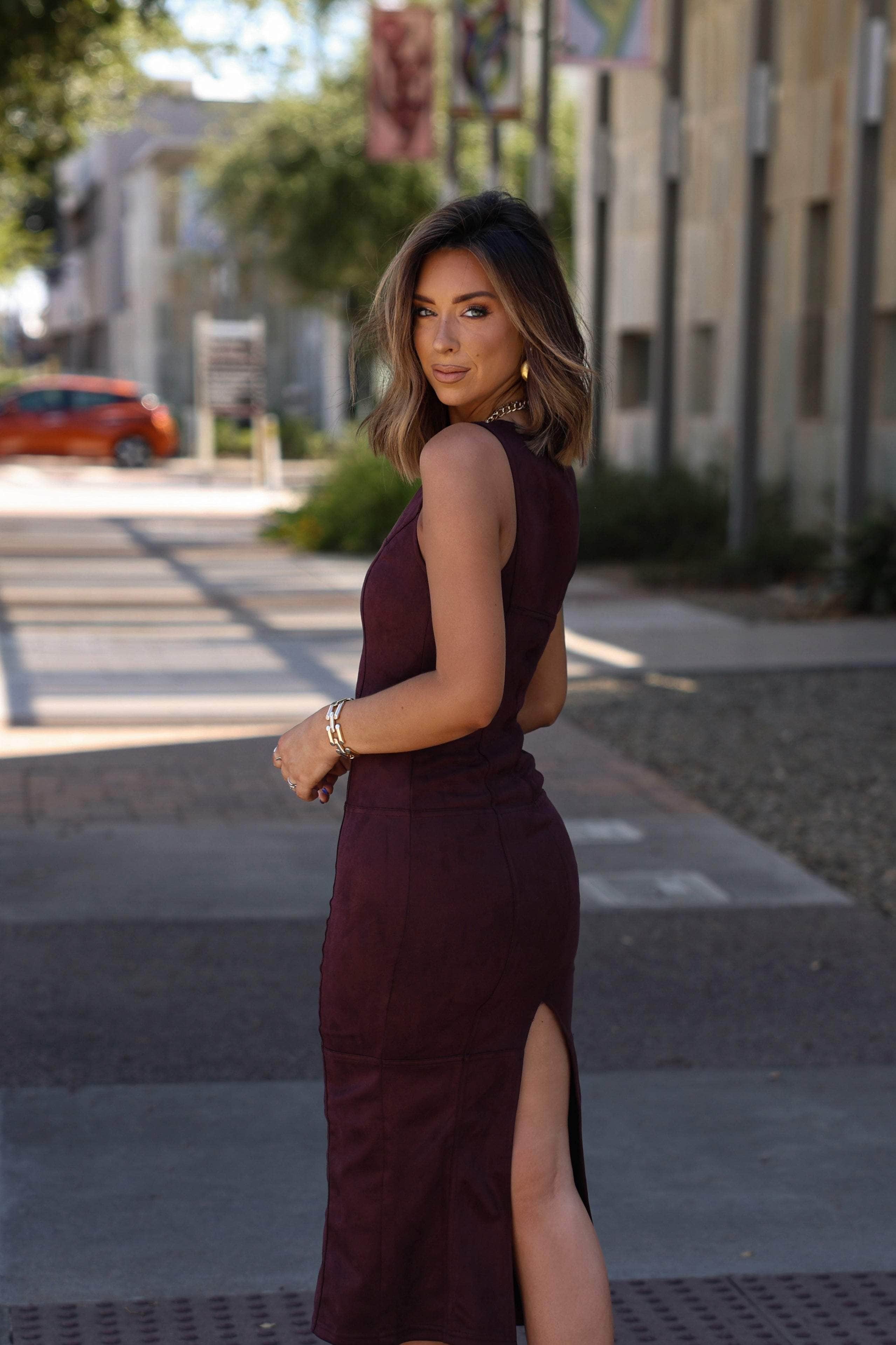 Candlelit Cabernet Suede Dress