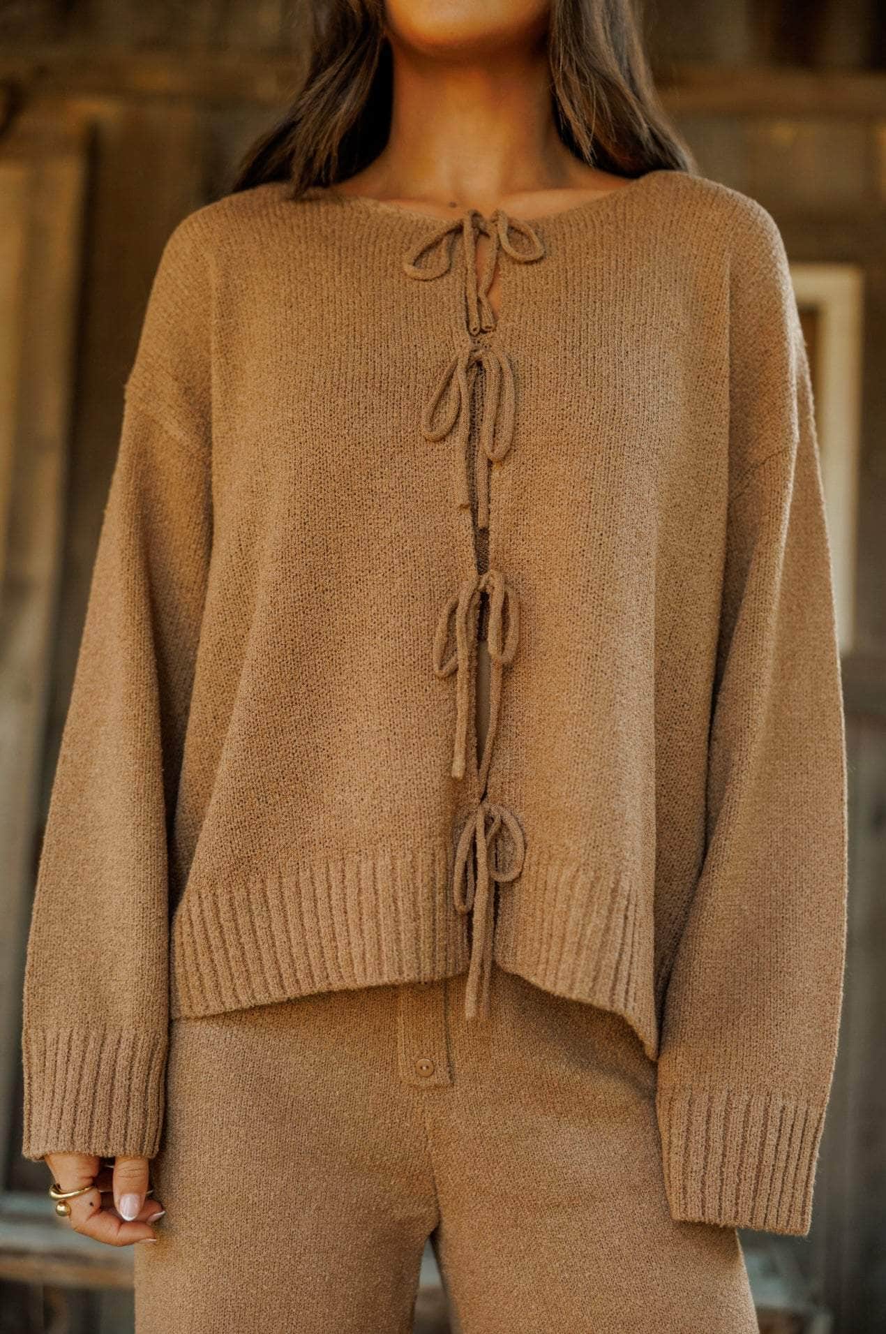 Cabin Mornings Tie Cardigan Set