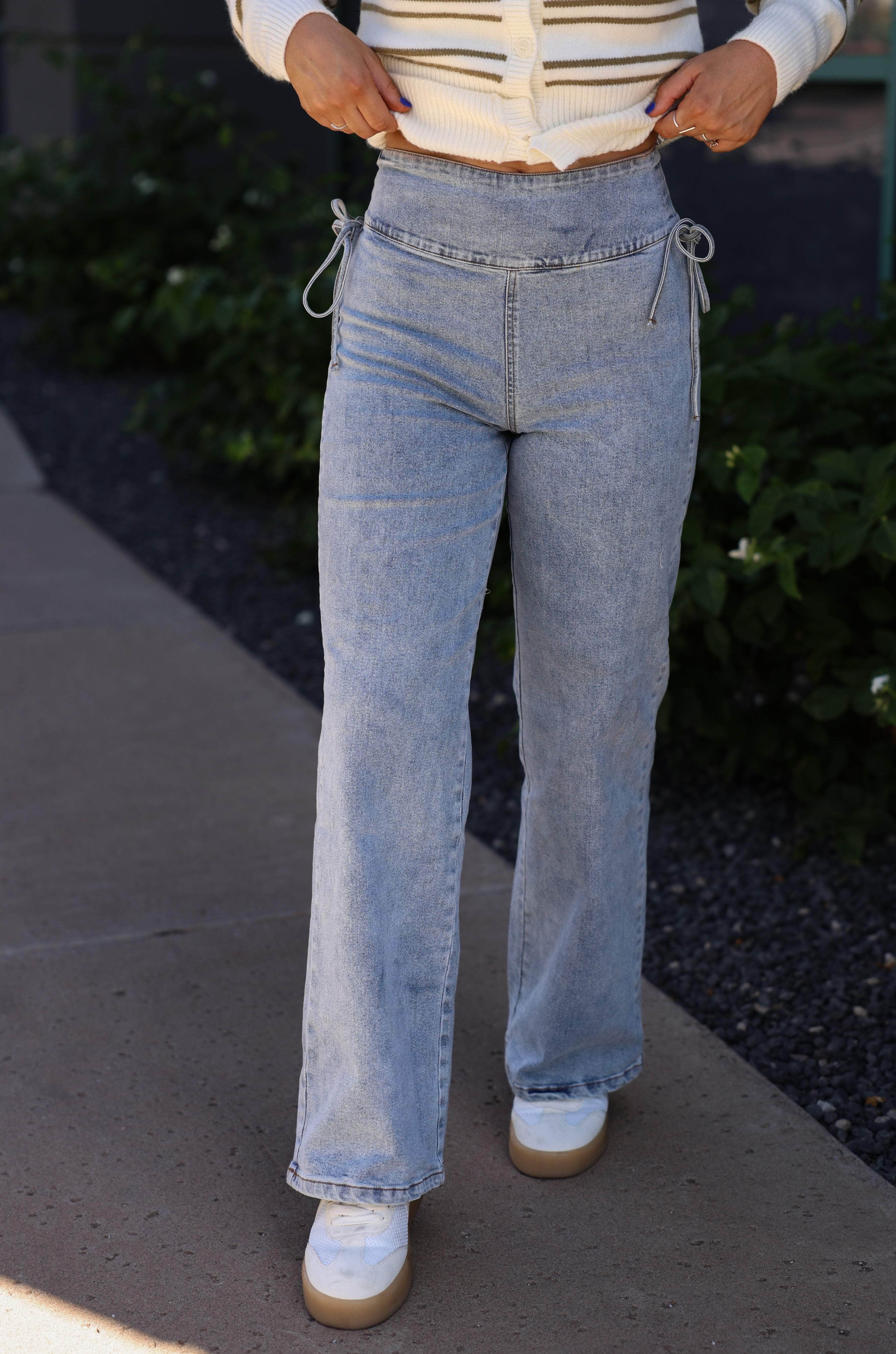Ribbon Tie Wide Leg Denim